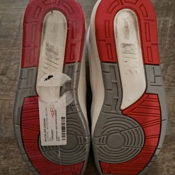 Jordan White and Red Sneakers with Green Accents - Picture 5 of 5